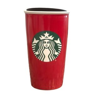 Starbucks Coffee Ceramic Tumbler 2016 Red Travel Mug 12 oz with Lid